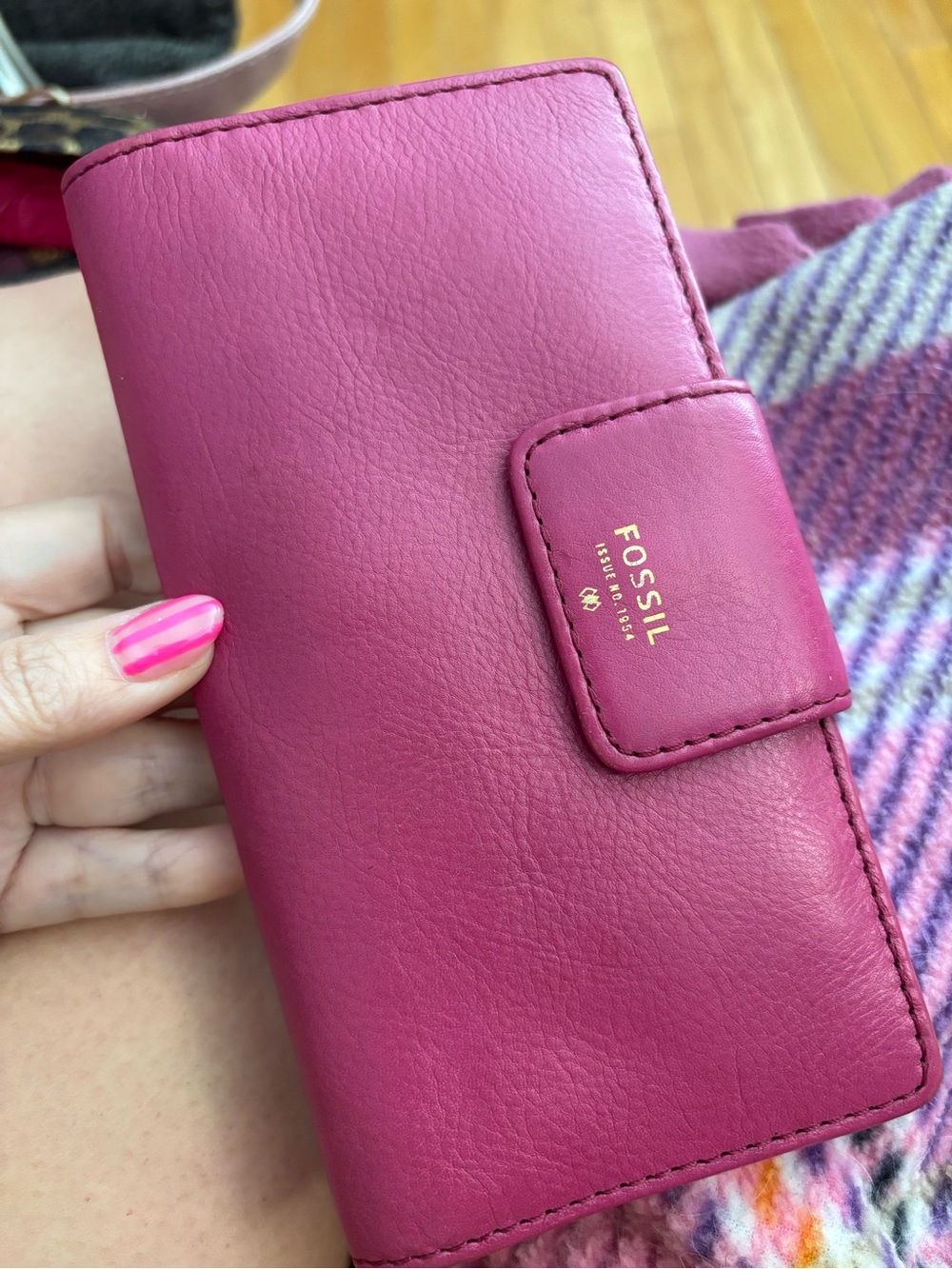Fossil Magenta Leather Snap Wallet